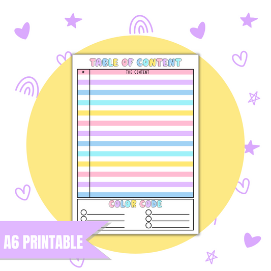 A6 Table of Content | Full Page Digital Sticker |