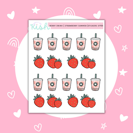 Strawberry Drink | Strawberry Summer |  Decorative | Stickers