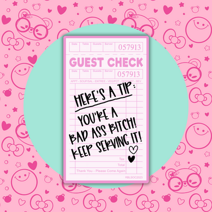 Guest Check: Here's a Tip| Sticker Flake| Matte Vinyl