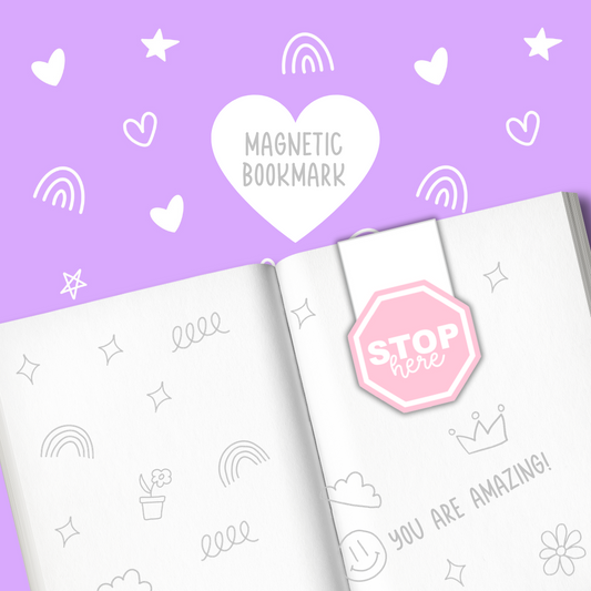 Stop Here Pink Stop Sign | Magnetic Bookmark