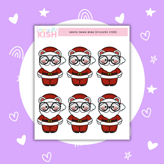 Santa Emma Bear | Sticker Sheet