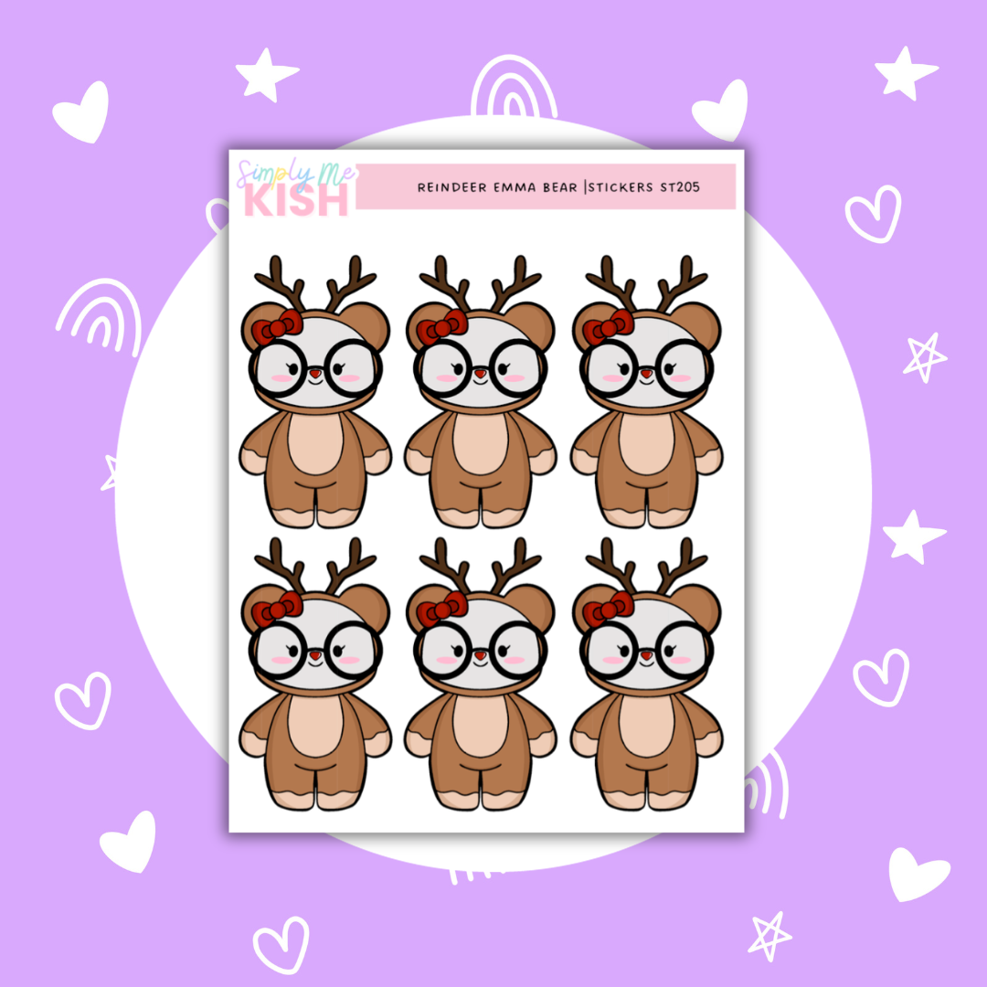 Rudolph  Reindeer  Emma Bear | Sticker Sheet