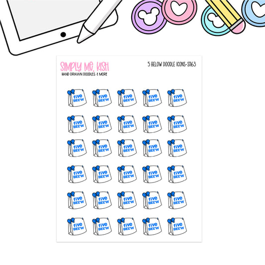 5 Below Shopping Bag Doodle Icon Stickers