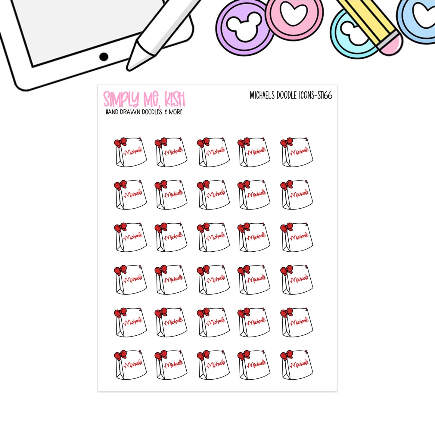 Michaels Shopping Bag Doodle Icon Stickers