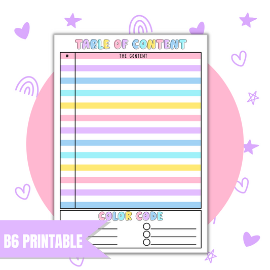 B6 Table of Content | Full Page Digital Sticker |