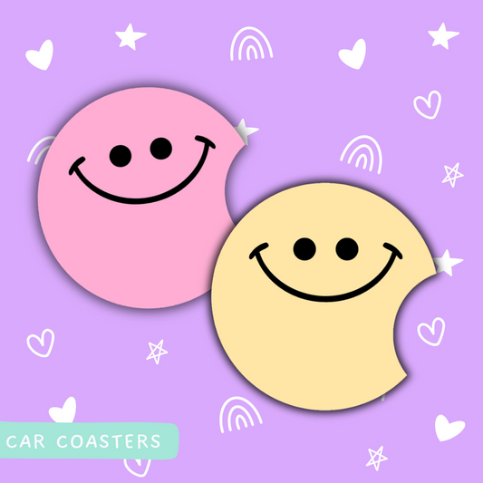 Fueled By Iced Coffee and Anxiety | Happy Faces| Car Coasters