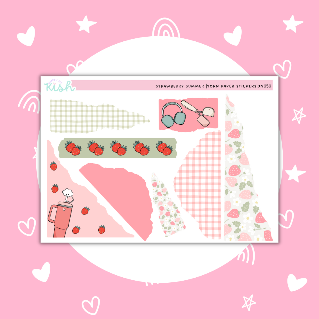 Strawberry Summer | Torn Paper|  Stickers