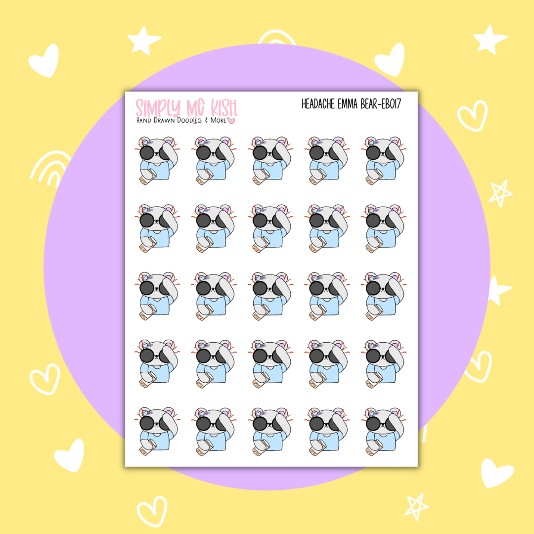 Headache | Emma Bear| Doodle|  Stickers