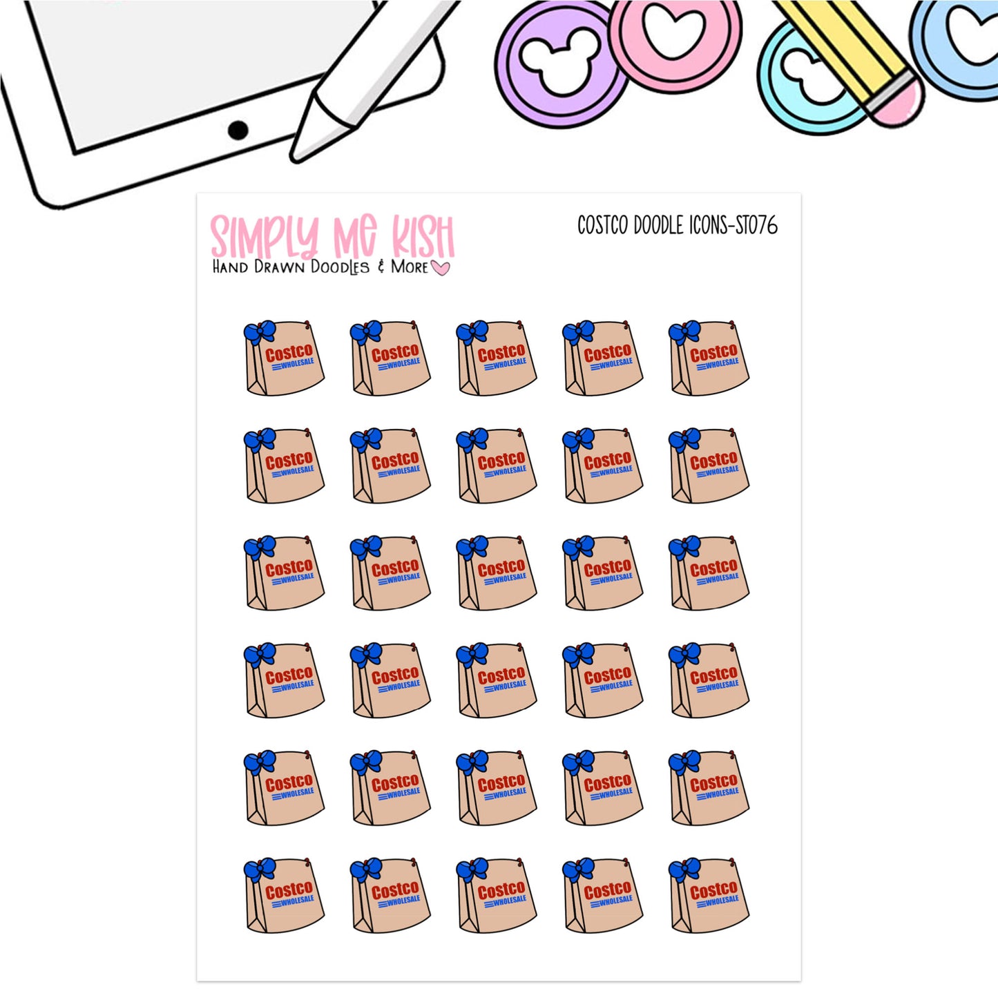 Costco Shopping Bag Doodle Icon Stickers