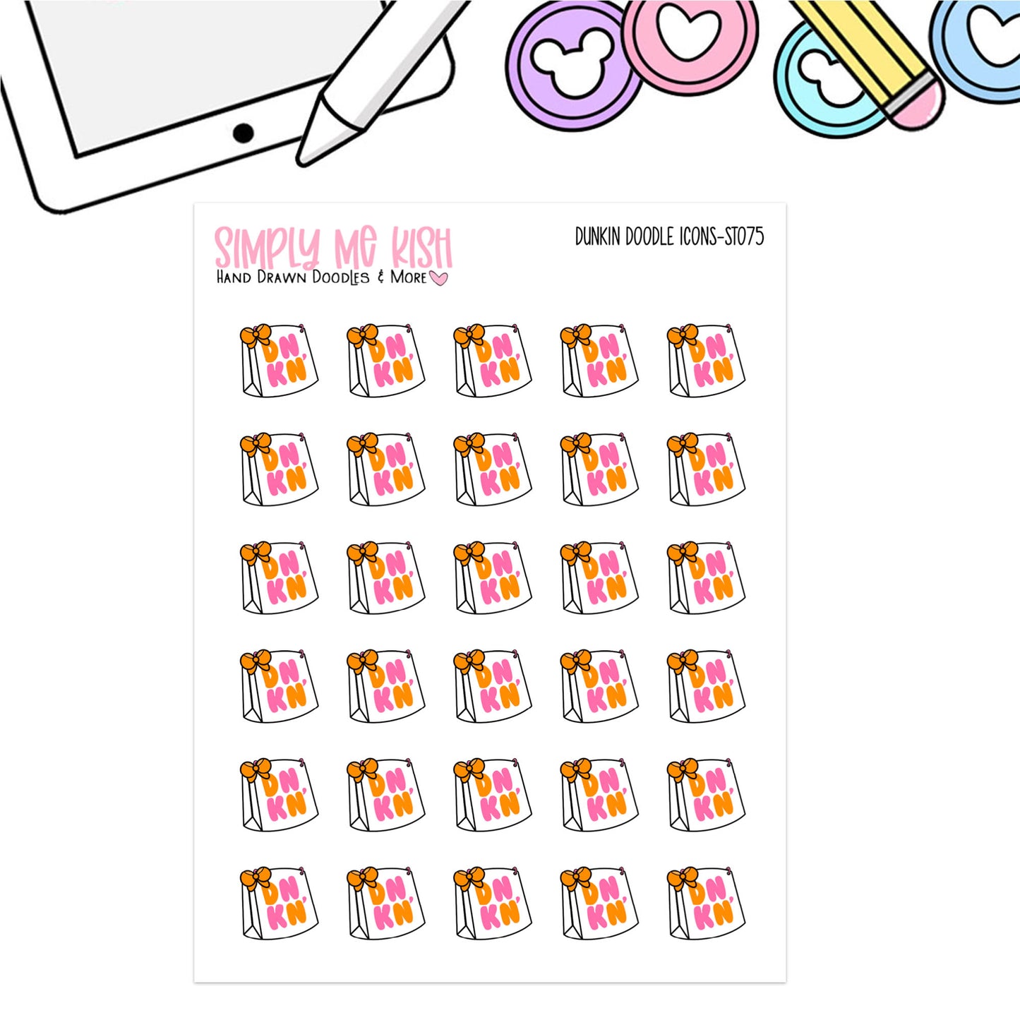 Dunkin Shopping Bag Doodle Icon Stickers
