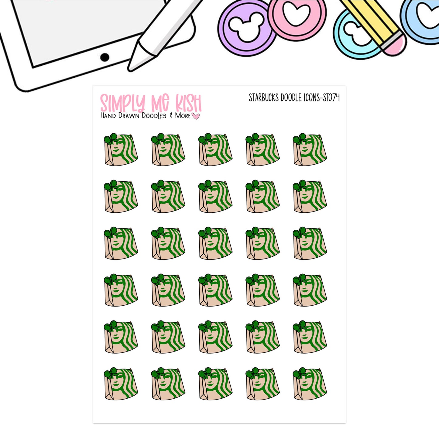 Starbucks Shopping Bag Doodle Icon Stickers